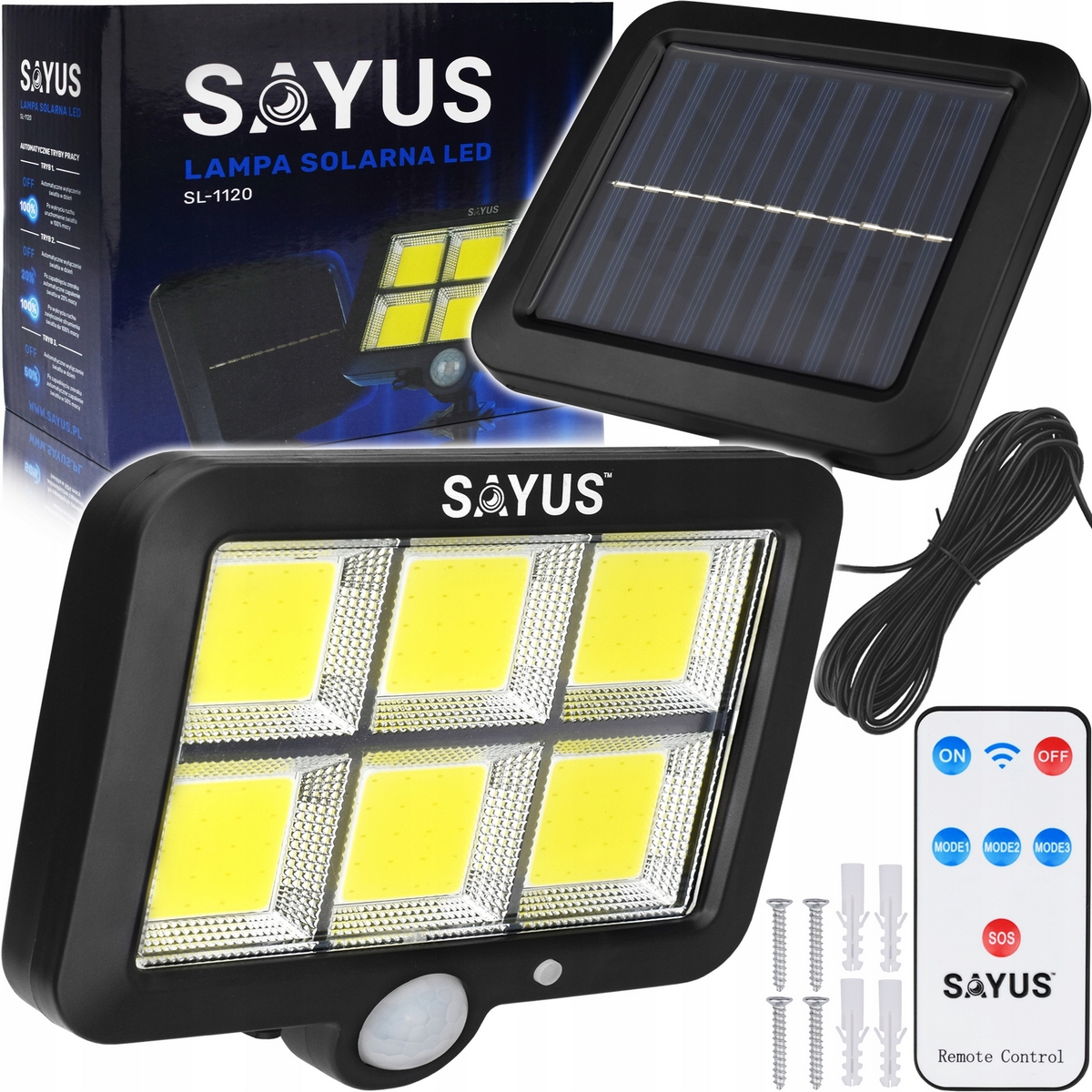 Pouličné svietidlo Sayus 100 W 1000 lm na batérie, solárne